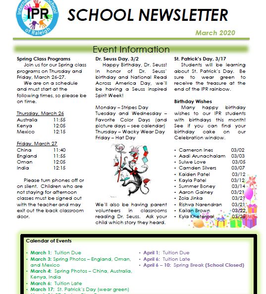 March 2020 School Newsletter